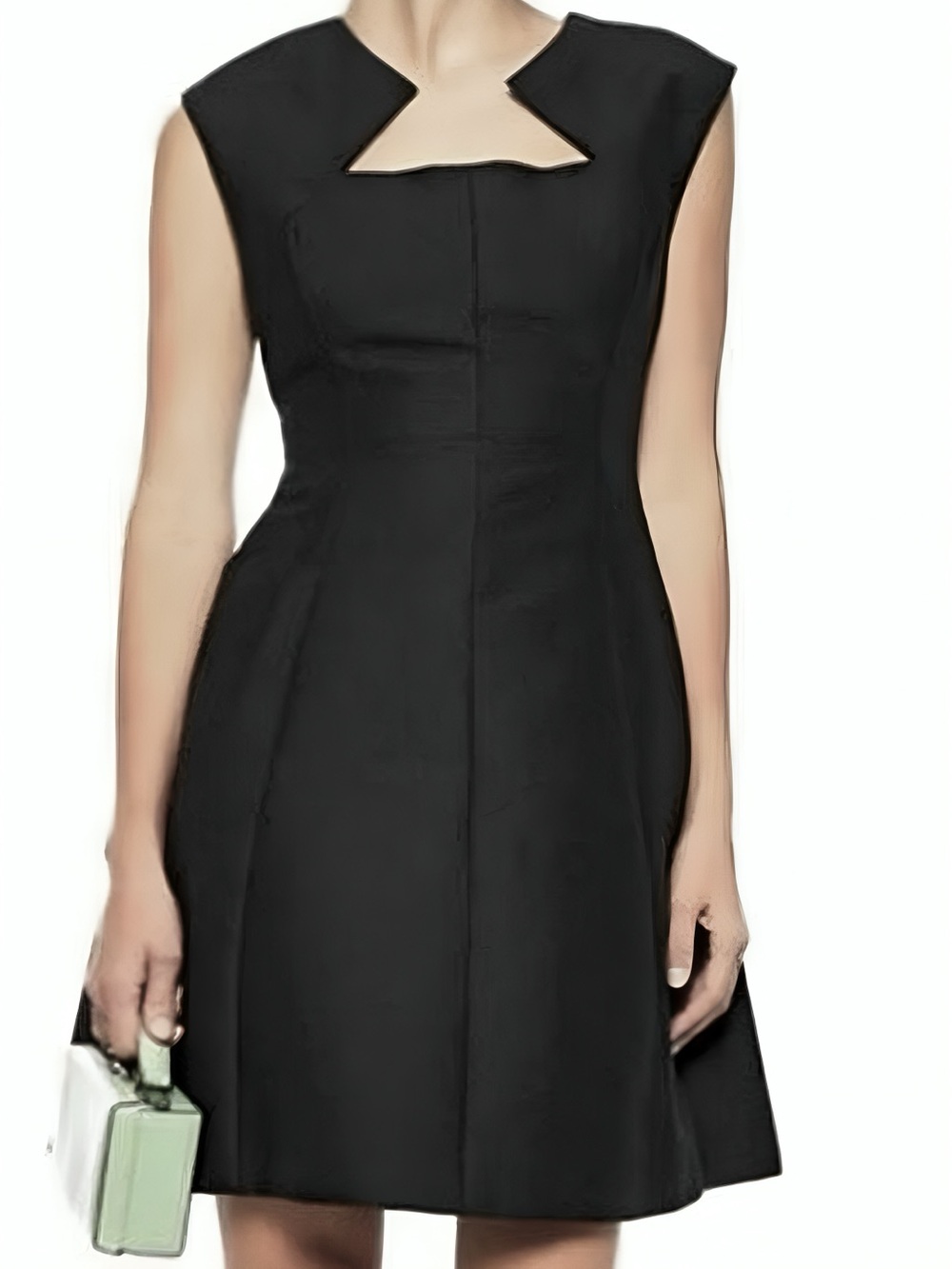 Halston Heritage $445 Geometric Neck Black Fit & Flare Dress NWT Size 0